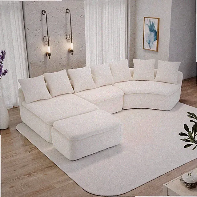 Sectional Sofa U-Shape Chenille Milk White 10 Seat Modular 128 In