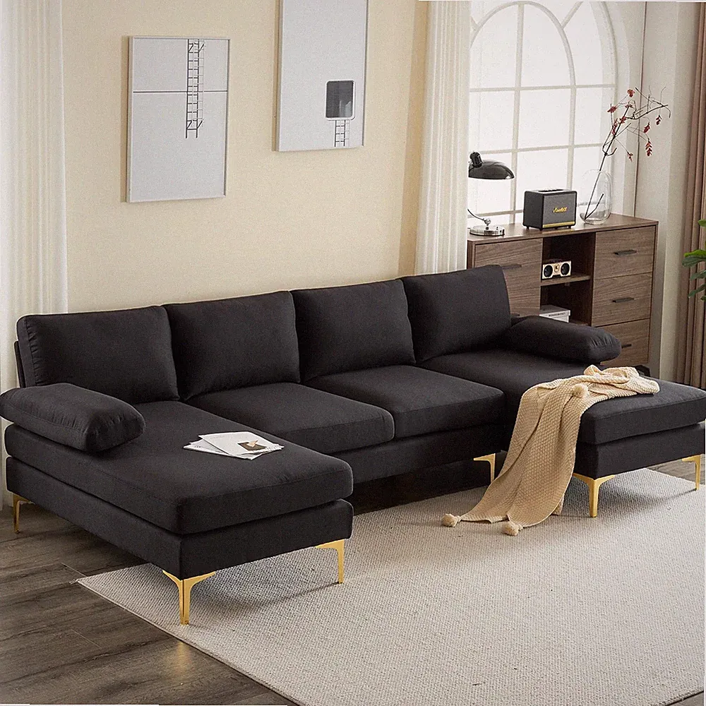 Sectional Sofa, U-Shape Convertible Couch Set with Soft Linen Fabric, Lounge Sle