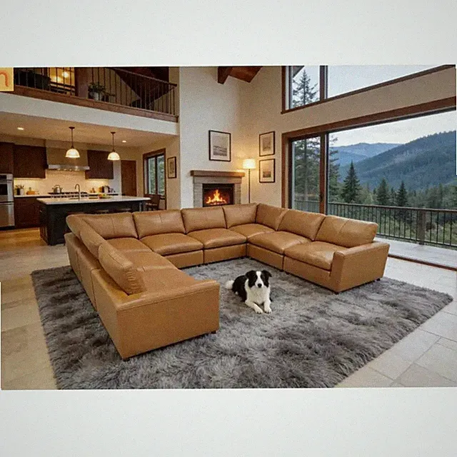 Sectional Sofa U-Shape Leather Match Ginger 8-Seat 152in