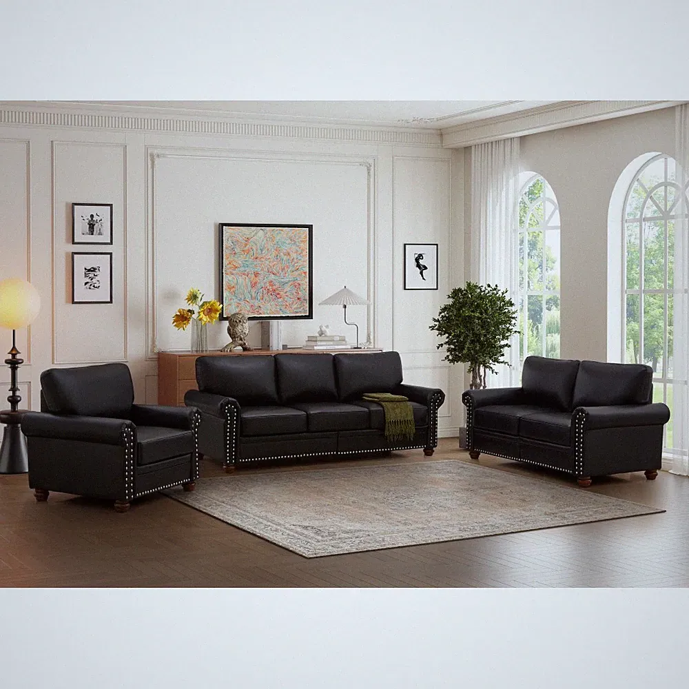 Sectional Sofa w/ Storage, Black Faux Leather, 6-Seat, Removable Boxes