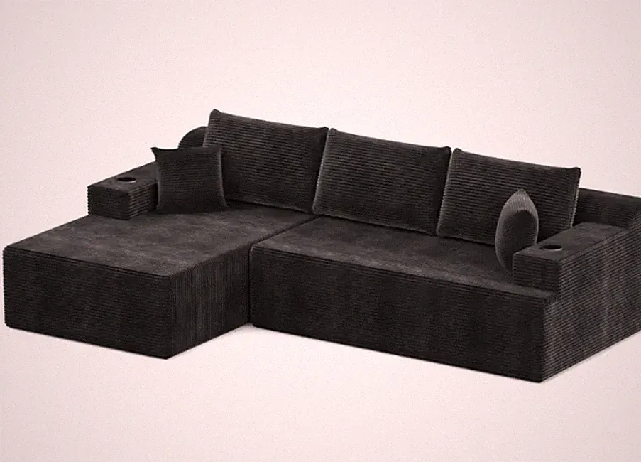 Sectional Sofa with Chaise and Cup Holders. Modern Couch for Living Room