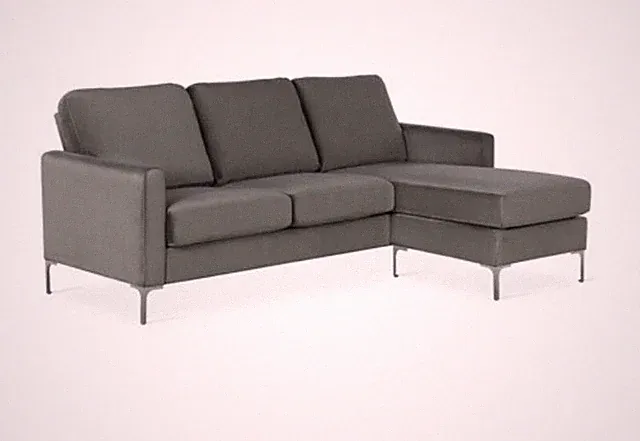 Sectional Sofa with Chrome Legs in Grey Velvet
