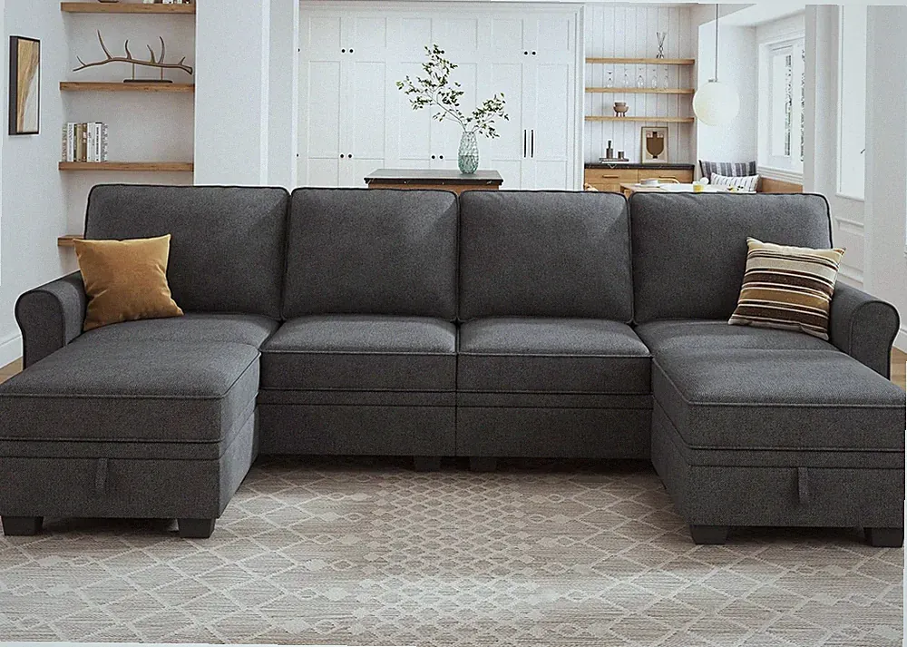 Sectional Sofa with Storage Seat U Shaped Couch with Reversible Chaise Convertib