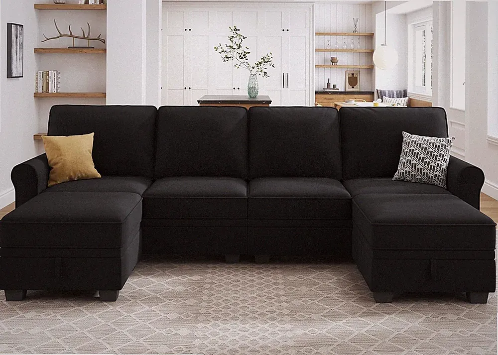 Sectional Sofa with Storage Seat Velvet U Shaped Couch with Reversible Chaise Co