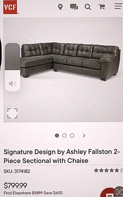Sectional Two Piece Sofa Gray Microfiber Living Room