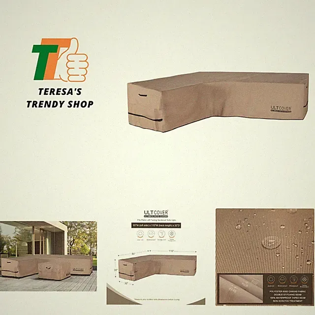 Secure Fit Waterproof L-Shaped Sectional Cover - 85"W x 110"L Outdoor Protection