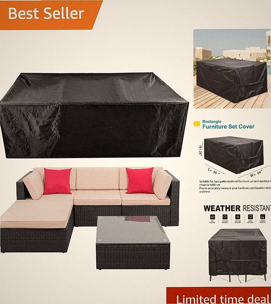 Secure Waterproof Patio Furniture Cover for 4-5 Piece Sets 90"L x 64"W x 28"H