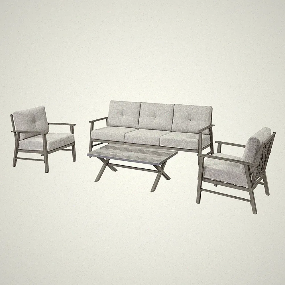 SeeHill 4 Piece Aluminum Patio Sofa Set Limed Oak Outdoor Sectional Couch Set
