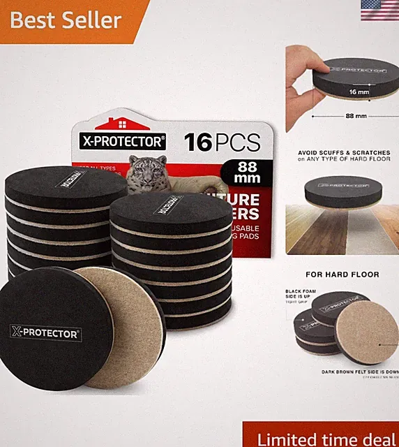 Self-Adhesive Furniture Sliders - 16 PCS Felt Pads for Scratch-Free Floors