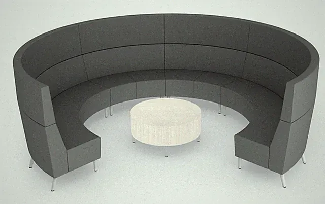 Semicircle Grey Leather Couch Seating Set Curved Modular Couch