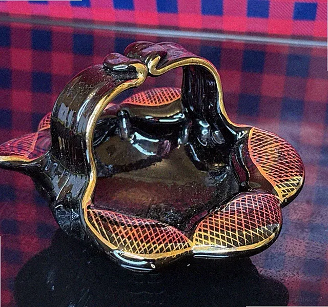 SEQUOIA Ware Glazed Pottery 3 Section Vase Nut Candy Dish w/ Handle