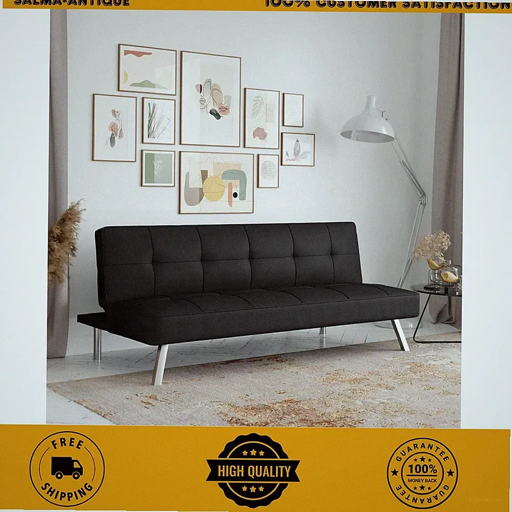 Serta Calgiri 66’’ Armless 3-Seater Sofa Black High-Density Foam & Hardwood
