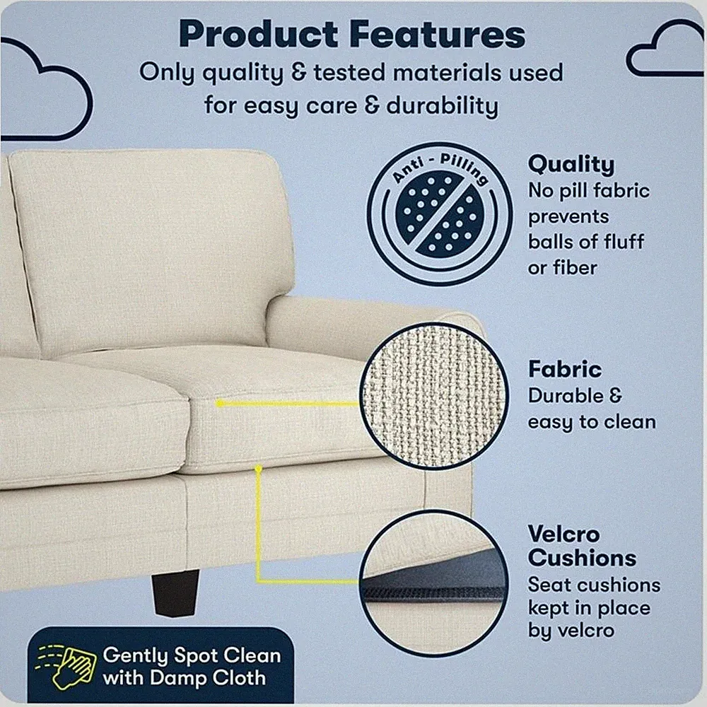 Serta Copenhagen 61" Rolled Arm Loveseat Sofa with Removable Covers Beige