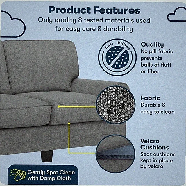 Serta Copenhagen 61" Rolled Arm Loveseat Sofa with Removable Covers Dark Gray