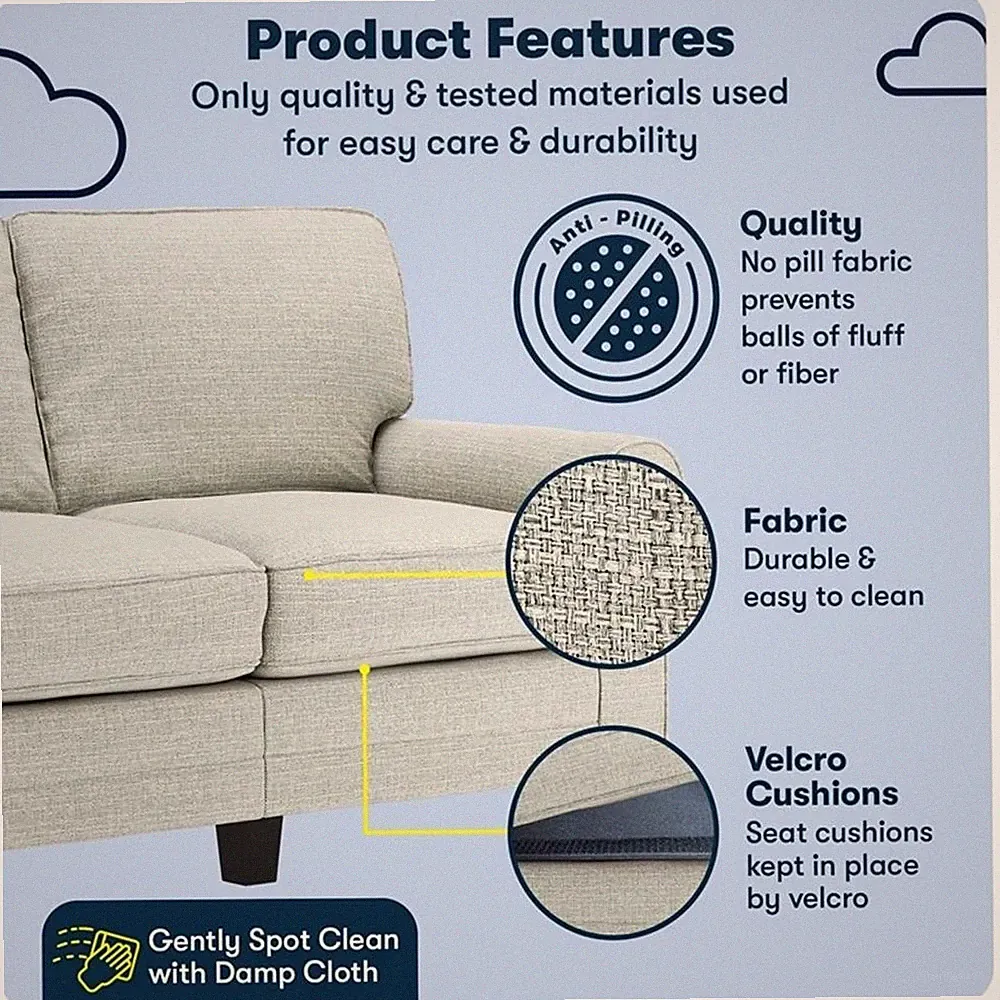 Serta Copenhagen 61" Rolled Arm Loveseat Sofa with Removable Covers Pebble Gray