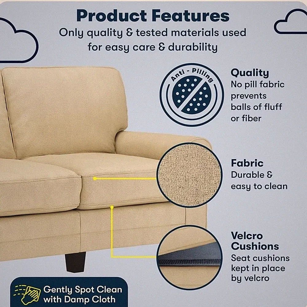 Serta Copenhagen 61" Rolled Arm Loveseat Sofa with Removable Covers Tan