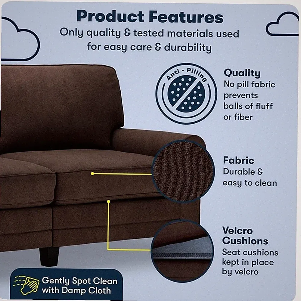 Serta Copenhagen 73" Rolled Arm Sofa with Removable Covers Brown