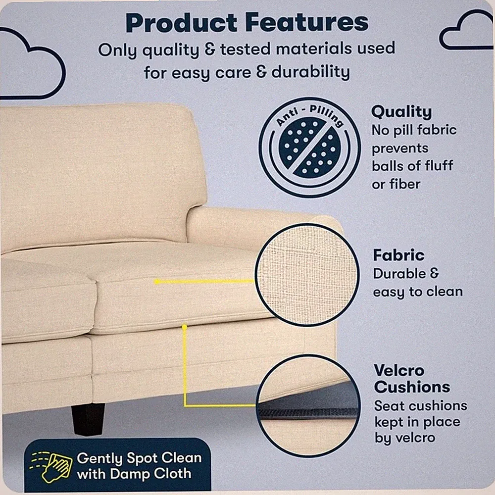 Serta Copenhagen 73" Rolled Arm Sofa with Removable Covers Buttercream