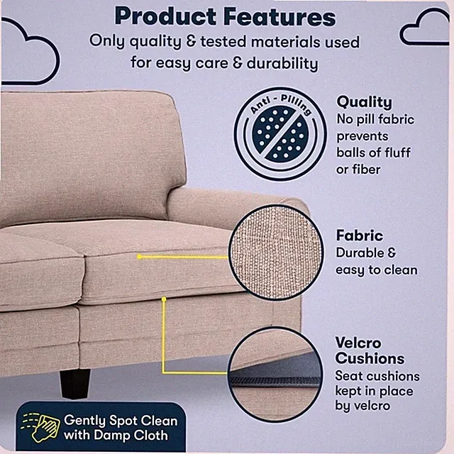 Serta Copenhagen 73" Rolled Arm Sofa with Removable Covers Light Gray