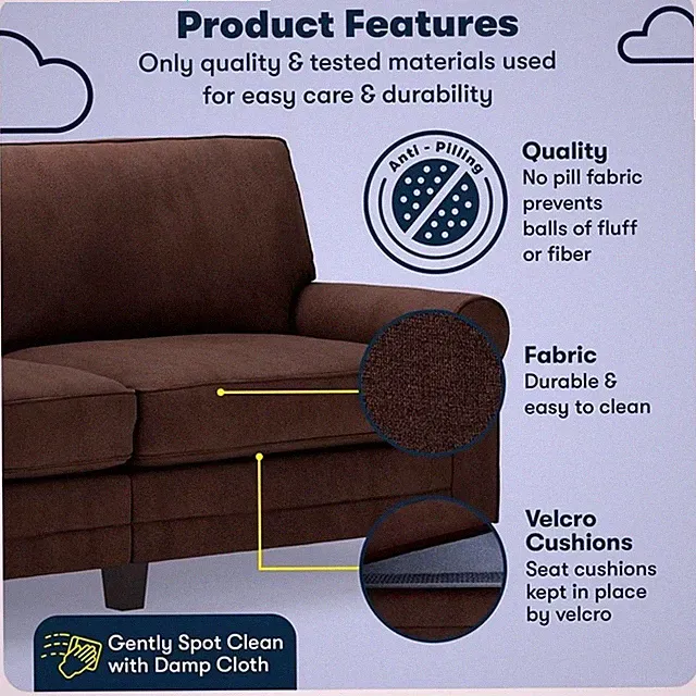 Serta Copenhagen 78" Rolled Arm Sofa with Removable Covers Brown