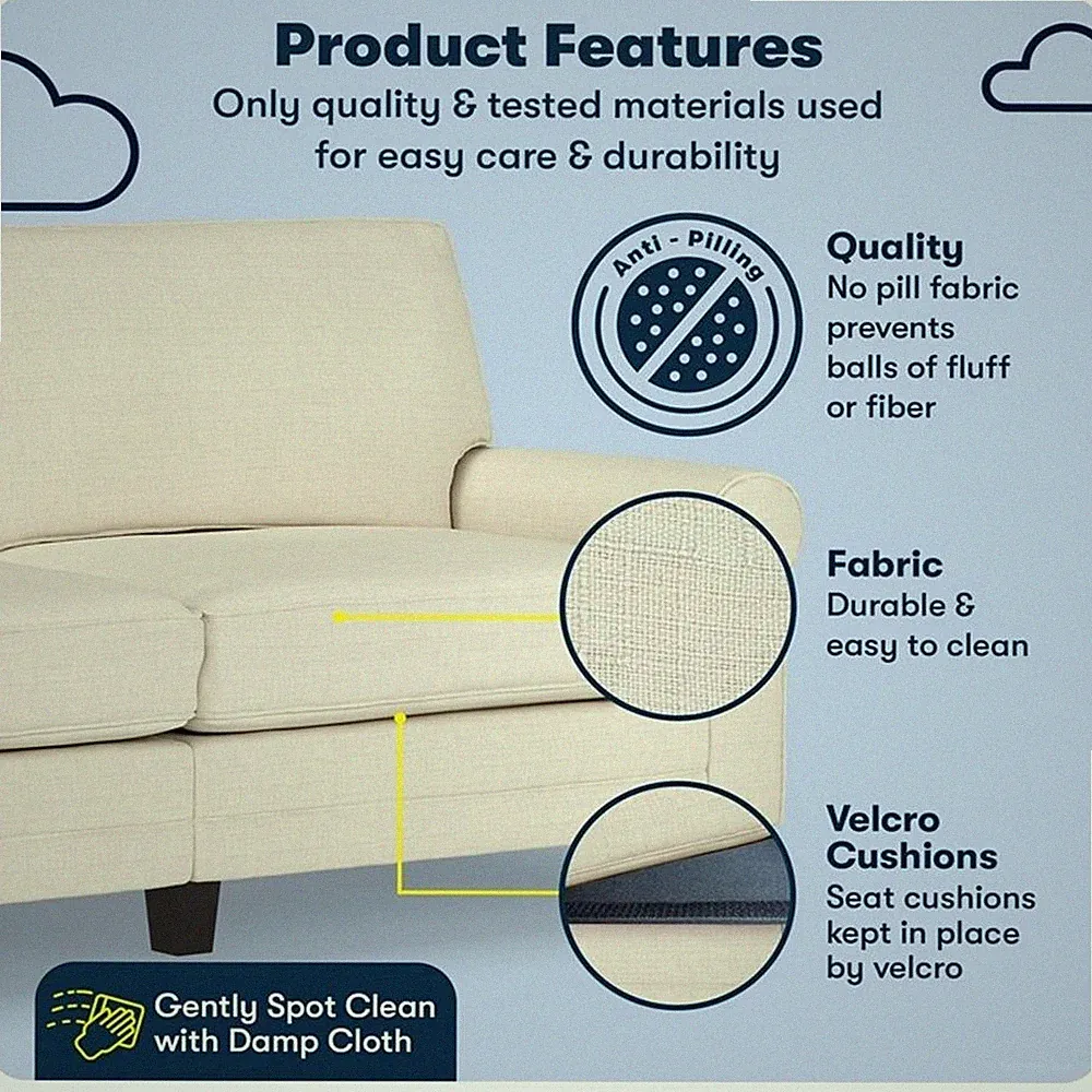 Serta Copenhagen 78" Rolled Arm Sofa with Removable Covers Buttercream