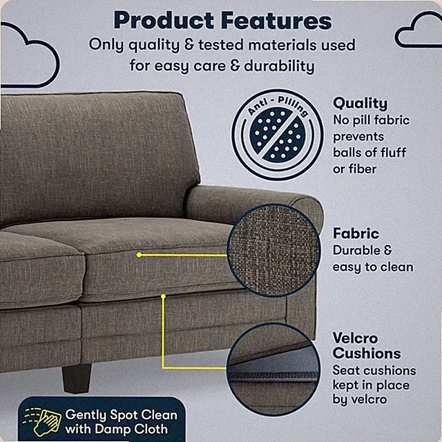 Serta Copenhagen 78" Rolled Arm Sofa with Removable Covers Gray