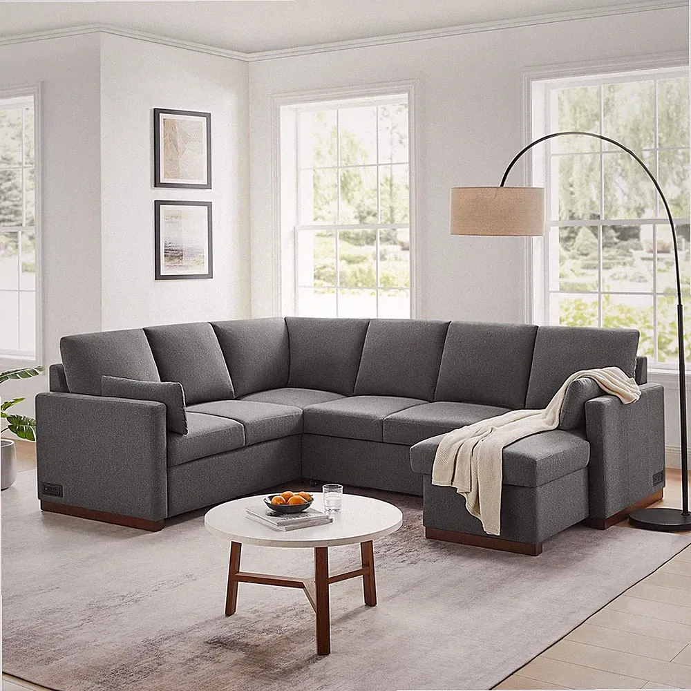 Serta Ellison Convertible Sectional sofa in Charcoal Fabric Upholstery