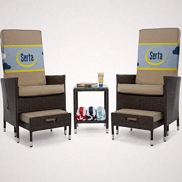 Serta Laguna 5 Piece Wicker Patio Reclining Sofa Set in Brown