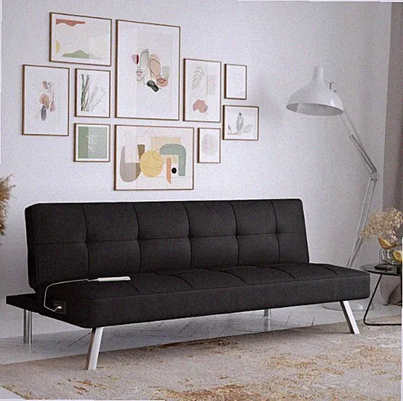 Serta Mason Futon with USB Power, Black Upholstery Black Couch