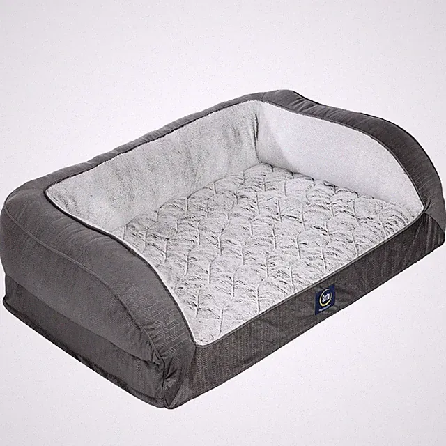 Serta Orthopedic Quilted Couch Dog Bed for Pets – Slate Gray (Large)