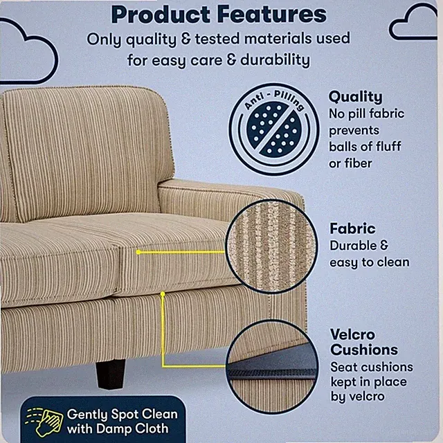 Serta Palisades 61" Track Arm Sofa Loveseat with Removable Covers Beige