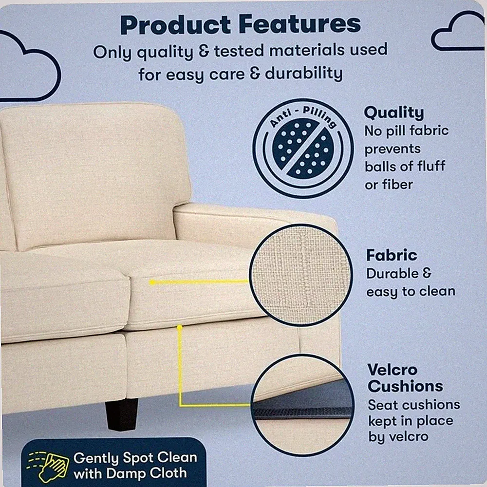 Serta Palisades 61" Track Arm Sofa Loveseat with Removable Covers Buttercream