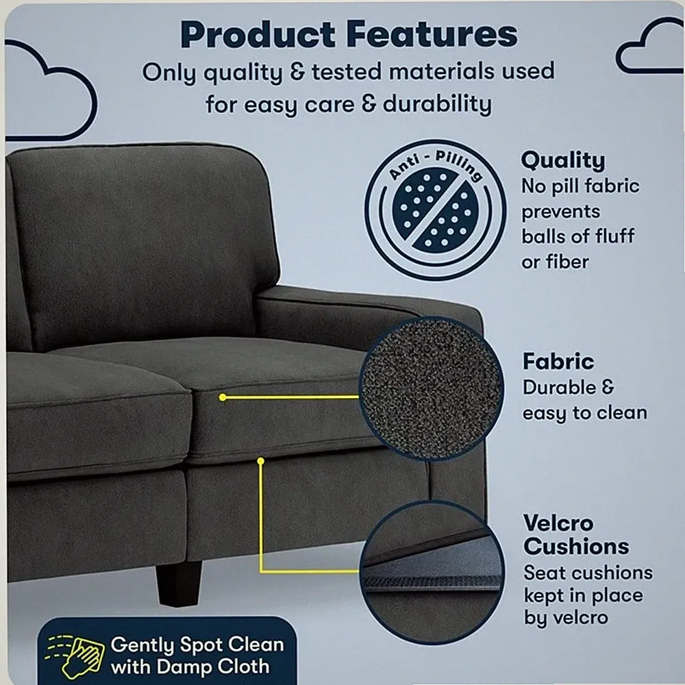 Serta Palisades 61" Track Arm Sofa Loveseat with Removable Covers Charcoal