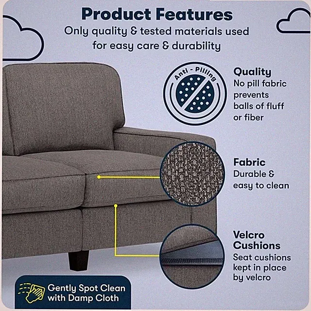 Serta Palisades 61" Track Arm Sofa Loveseat with Removable Covers Dark Gray