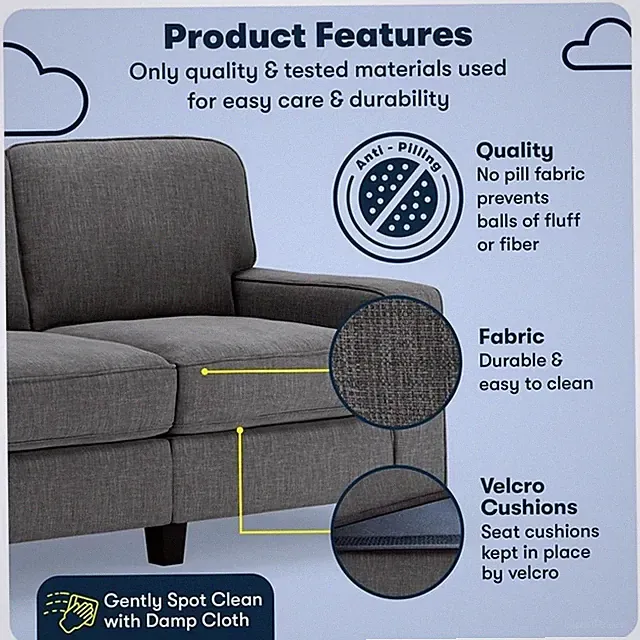 Serta Palisades 61" Track Arm Sofa Loveseat with Removable Covers Gray