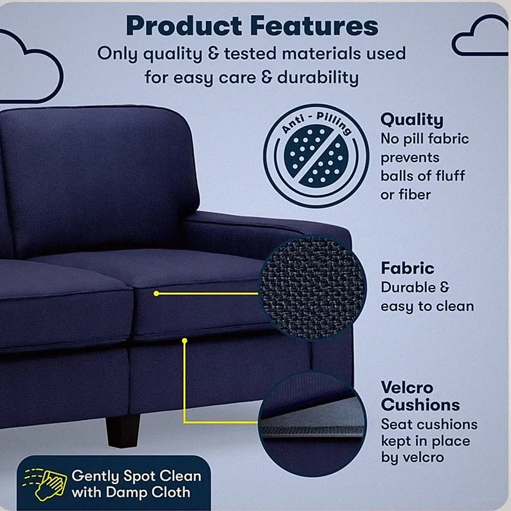 Serta Palisades 61" Track Arm Sofa Loveseat with Removable Covers Navy Blue