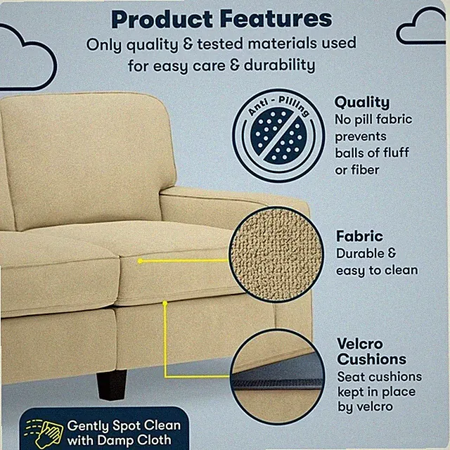 Serta Palisades 61" Track Arm Sofa Loveseat with Removable Covers Sand Beige