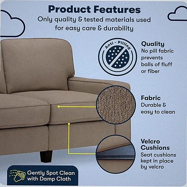 Serta Palisades 61" Track Arm Sofa Loveseat with Removable Covers Tan
