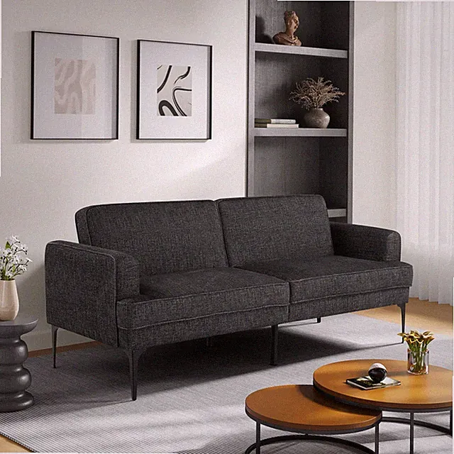Serta Paulsen Convertible Sofa in Black Chenille Fabric Upholstery