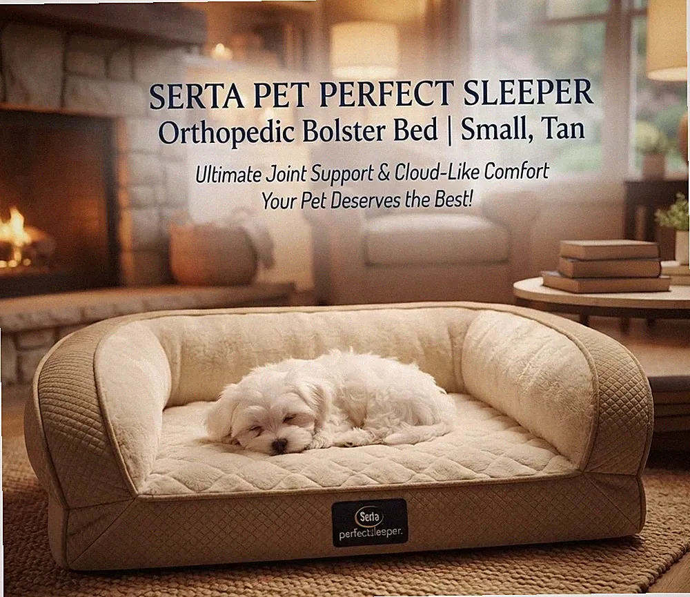 Serta Quilted Orthopedic Bolster Couch Dog Bed - Tan Small