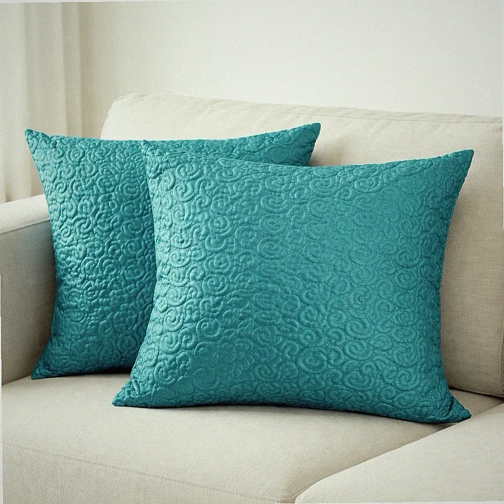 Set 2 Teal Throw Pillows 19x19 Quilted Textured Accent Couch Sofa Bed Decor EUC