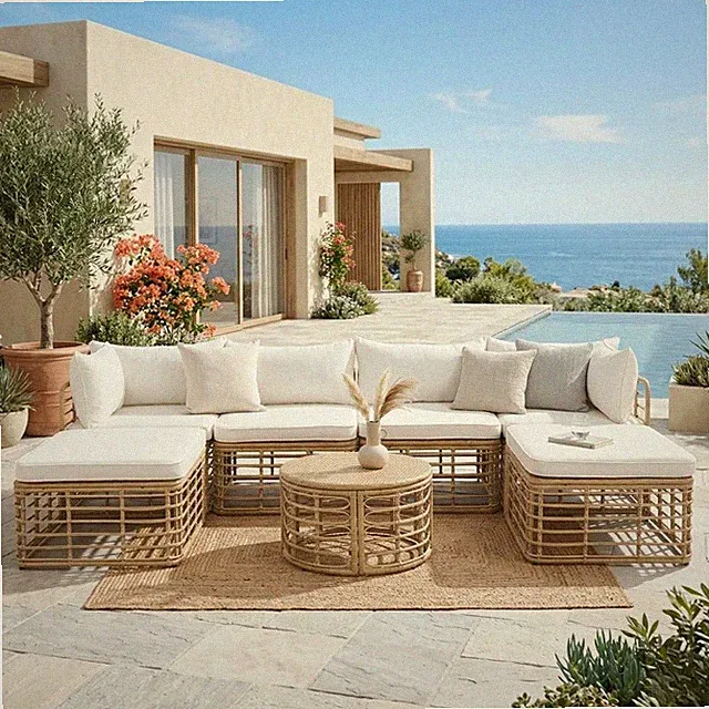 Set 7 Outdoor Patio Furniture All-Weather Rattan Sectional Sofa Cushion Pillow
