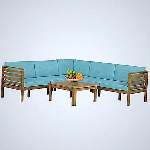 Set L-Shaped Sectional Outdoor Patio Couch daybed Sofa loveseat Seating () Blue