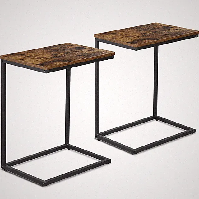 Set of 2 C-Shaped Side Table Couch Sofa End Table for TV Trays Living Room Brown