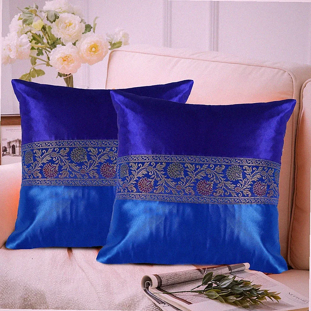 Set of 2 Cushion Cases for Sofa & Bed Satin Silk Pillow Covers 16x16 Luxury