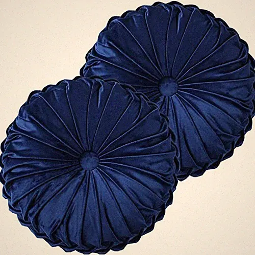 Set of 2 Decorative Round Pleated Throw 2 Count (14.5 Inch Diameter) Navy