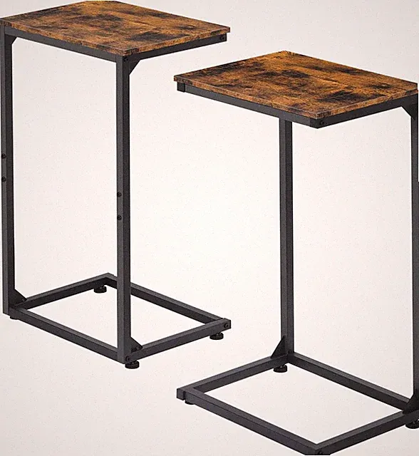Set of 2 Farmhouse C-Shaped Tables End Table Slide Under Sofa Side Table Bedroom