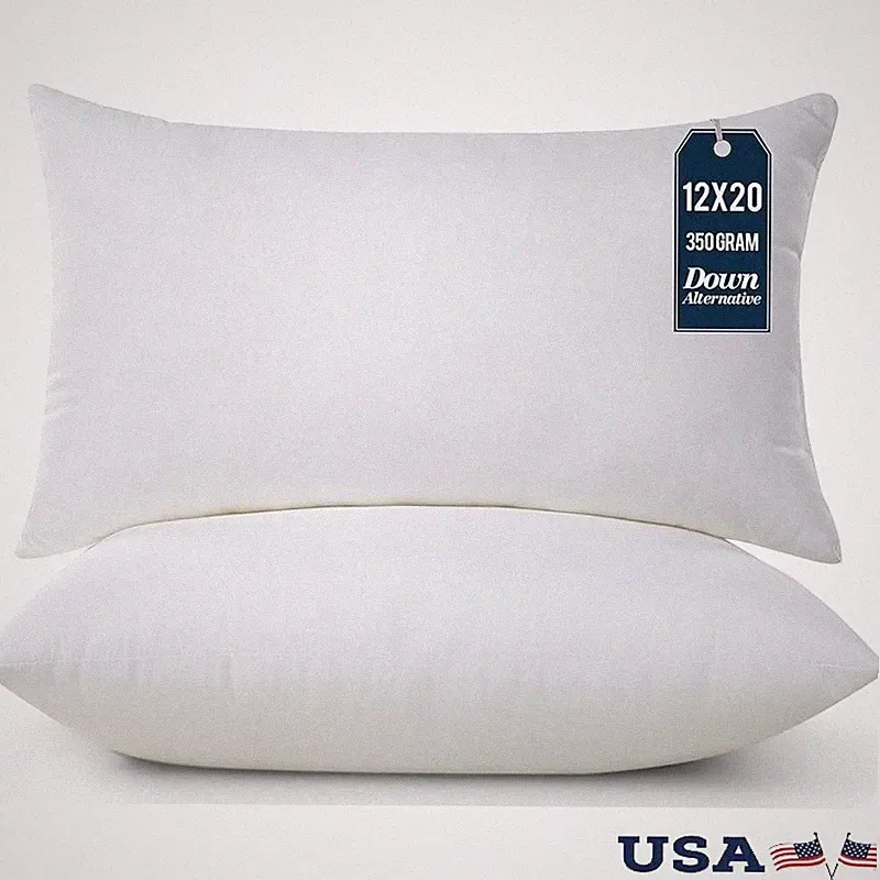 Set of 2 Lumbar Pillow Inserts Decorative Cushions Sofa Bed 12x20 Inches New