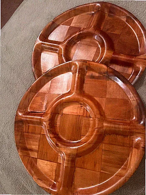 Set of 2 Vintage Wooden Serving Trays with Divided Sections