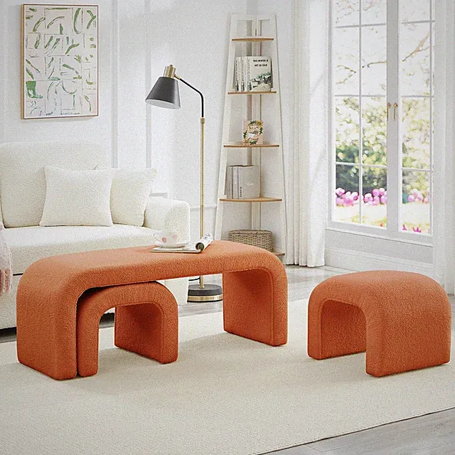 Set of 3 U-Shaped Modern Bench Teddy Ottoman Bench for Entryway, Bedroom End of